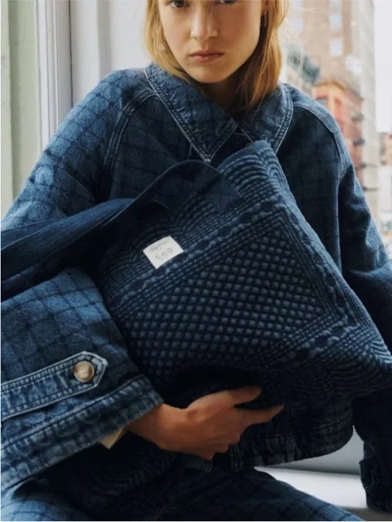 Sézane Sea New York Collaboration Denim Tote Embroidered Blue NWT - Picture 2 of 10